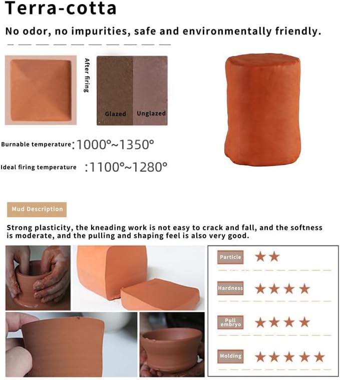 Miniatura 3 de Deouss Arcilla de cerámica de bajo fuego Terra Cotta, 5 libras (conos 04-3) arcilla de modelado artístico para lanzar ruedas, disparar y construir a