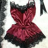 JUFKGBAR Pyjamas Women Pajama Suit V-Neck Lace Pyjamas Sleep Shorts Set Sleepwear Nightgown(M,M-Size)