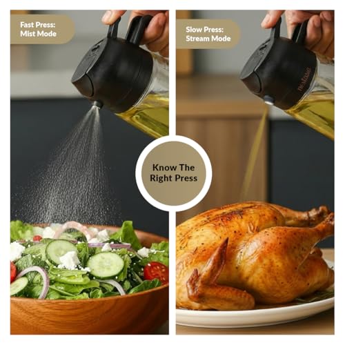 Image of Nestasia 2 in 1 Oil Sprayer & Dispenser Glass Bottle for Kitchen (470ml) - Vinegar & Olive Oil Bottle with Measuring Spoon for Healthy Cooking, Salad Dressing, Air Fryer, BBQ & Grilling (Black)