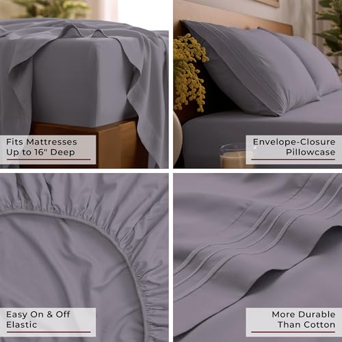Image of Mellanni Twin Sheets Set - 3 PC Iconic Collection Bedding | Hotel Luxury, Extra Soft, Cooling Bed Sheets - Wrinkle, Fade, Stain Resistant (Twin, Hazy Lilac)