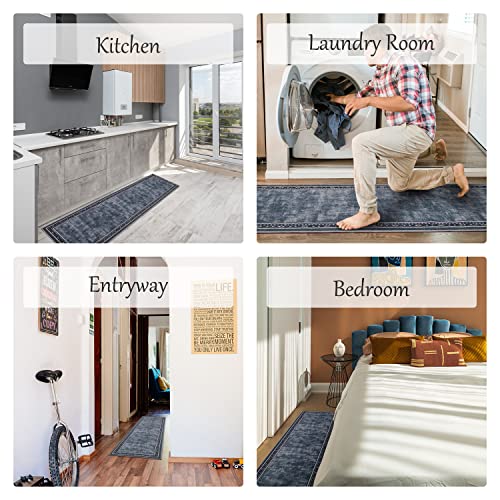 Padoor Long Runner Rug For Hallway Bedroom - 2X8 Feet Neutral Rug With Non-Slip Latex Backing Non Shedding Loop Pile For Home Decor Navy Blue #TOP5