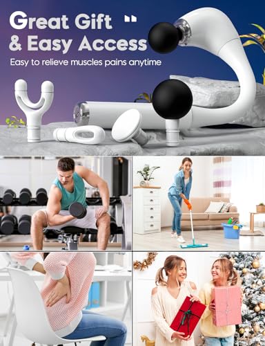 Image of FVZ White Percussion Massage Gun with Upgraded Extension Handle, 10MM Massage Gun Deep Tissue, Muscles /Neck /Shoulders /Waist /Legs Massager Portable for Pain Relief