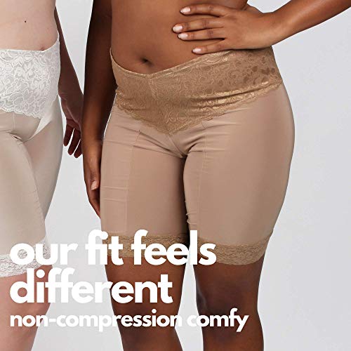 Undersummers Lace Shortlette: Anti-Chafing Plus Size Slip Shorts for Under Dresses (2X, Beige)