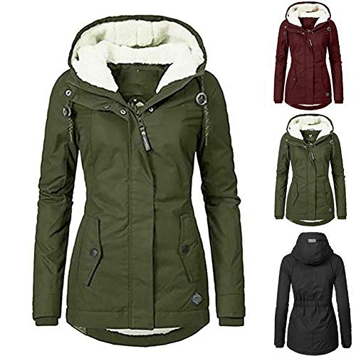 Women's Warm Coat Jacket Outwear Fur Lined Trench Winter Hooded Parka Overcoat, Hoodie Parkas Mid Length Thick (Green, L)