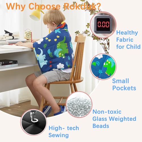 ROKDUK Weighted Lap Blanket for Adults Kids, Weighted Lap Pad for Dog Pet 17"x22" 2lbs Small Weighted Blanket for Sleeping Shoulder Back Relaxation Travel Office Blue Dinosaur - Image 3