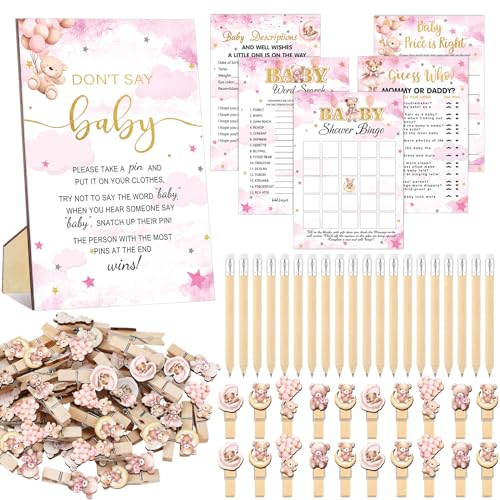Image of Patelai 321 Bearly Wait Baby Shower Decorations Pink Bear Party Supplies Bearly Wait Baby Shower Games 5 Sets Don't Say Serve 50 Guests for Pink Bear Gender Reveal Birthday Party Decorations Supplies
