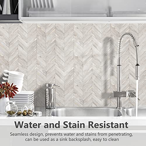STICKGOO 10-Sheet Herringbone Tile Peel and Stick Backsplash, Beige Mixed Metal Gold PVC Stick on Backsplash, Self Adhesive Wall Tile for Kitchen and Bathroom