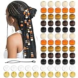 TEBIEKOY 70Pcs Beads for Hair Wooden Hair Beads for Braid, 7 Color Hair Jewelry Braids Loc Dreadlock Accessories Large Hole Beads for Necklace Bracelet Hair DIY Craft Handmade Decor