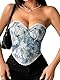 AIEOE Damen Vollbrust Steampunk Corsage Korsett für Halloween und Karneval Top Gothic Vintage Mittelalterlicher Stil mit Ölgemälde-Print