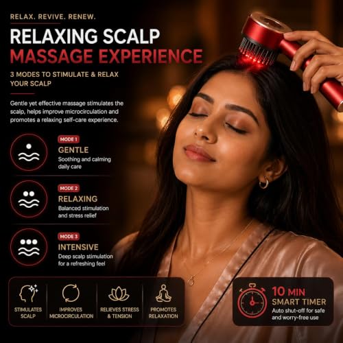 Image of Flexi Madhav Premium Head Scalp Electric Massager Comb | Scalp Massaging Brush with 3 In 1 Hair Oil Applicator | IPX7 Water Resistant,Portable Deep Massager For Hair & Head Relaxation at Home | Shiatsu Massage for Hair Growth /Stress Relax