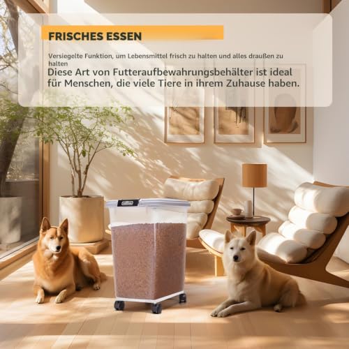 Nobleza - Futterbehälter für Haustiere, 30+40L, für Haustiere, Lebensmittelbox mit Rädern, Klappdeckel, Luftdicht, Transparent, Rollen und Schaufel, für Hunde und Katzen, Grau