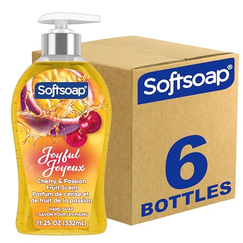 Softsoap Joyful Liquid Hand Soap, Paraben Free, pH Balanced, Cherry and Passion Fruit Scent, 11.25 fl oz Pump Bottle, 6 pack
