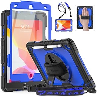 Timecity Case for iPad 6th/ 5th Generation, iPad Pro 9.7 Case, iPad Air 2 Heavy Duty Shockproof Bumper Case with Screen Protector, Rotating Stand, Hand Strap, Pencil Holder for iPad 9.7 inch-Black
