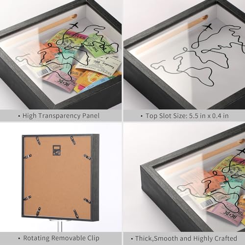 MUXIUNT Travel Adventure Archive Shadow Box For Memories,8&12In Concert Travel Ticket Stub Memory Top Loading Shadow Keepsake Box With Slot On Top,life In a Shadow Box Travel Gift Frame (Black, 12x12) - Thumbnail 5
