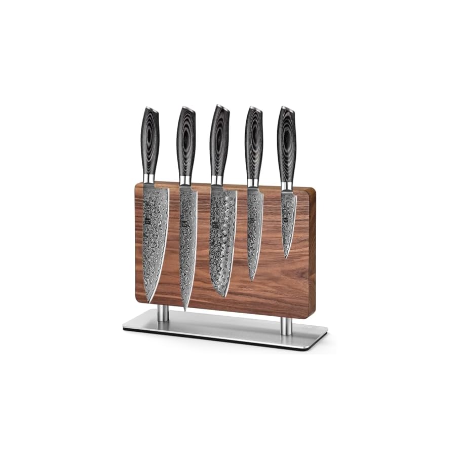XINZUO-5PC-Kitchen-Knife-Set-Damascus-Chef-Knife-Set-with-Magnetic-Knife-BlockNatural-Walnut-Knife-Holder-Stand-for-Counter-Topwith-Strong-Magnets XINZUO 5PC Kitchen Knife Set, Damascus Chef Knife Set with Magnetic Knife Block,Natural Walnut Knife Holder Stand for Counter Top,with Strong Magnets