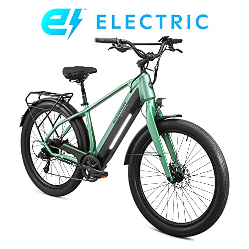 Schwinn Coston Dx Adult Electric Hybrid Bike, Large/X-Large Step-Over Aluminum Frame, 7-Speed, 27.5-Inch Tires, Matte Green #TOP6