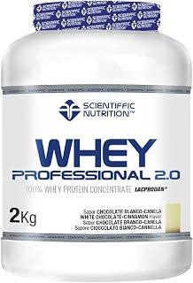 Scientiffic Nutrition - Whey Professional 2.0 Proteinas Whey en Polvo 100% Pura, para Aumentar la Masa Muscular, con Enzimas Digestivas y Lactasa - 908g, Sabor Chocolate Blanco - Canela.