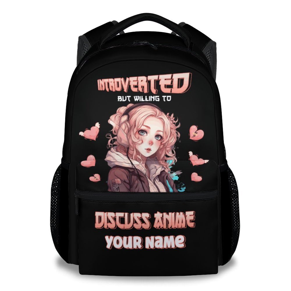 UNIKITTY Personalized Kids Backpack for Girls Boys, Girls Backpack for Preschool Middle School, 17" School Backpack for Children, Black Cute Cartoon