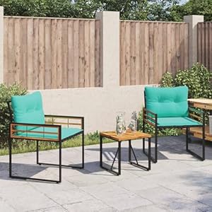 Homgoday Gartenm?Bel Set Modern - Schwarz, Akazienholz & Stahl, für Terrasse & Balkon - Komfortabel & UV-best?ndig Freizeitoutfit für drau?en Model42026935