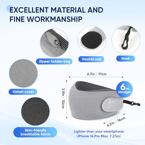 AOUBEI Compact Travel Neck Pillow with Chin Support, Portable Neck Pillow Airplane with Adjustable Strap & Washable Cover, Relieves Pain & Pressure for Quick Trips, Office, Car & Home Use