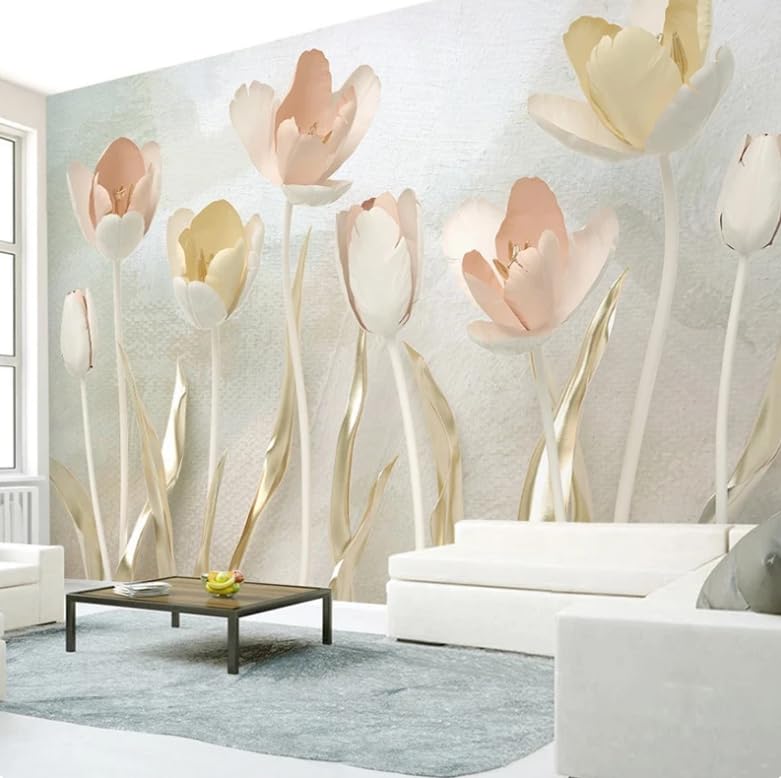 Sparadrap muraux tulipe 3D pour relooker un mur de salon abîmé ou triste