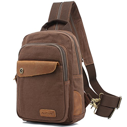 AUGUR Bandolera Mochila Bolso de Pecho Bolso de Hombro Mochila de Lona Unisex para IR de excursión Ciclismo Escalada al Aire Libre Deportiva(Café)