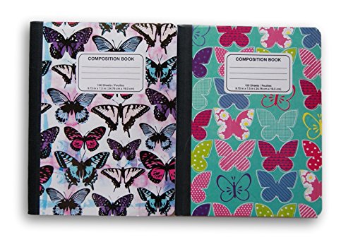 Butterfly Patterned Wide Ruled 100 Sheets Composition Notebooks - (Pack of 2)