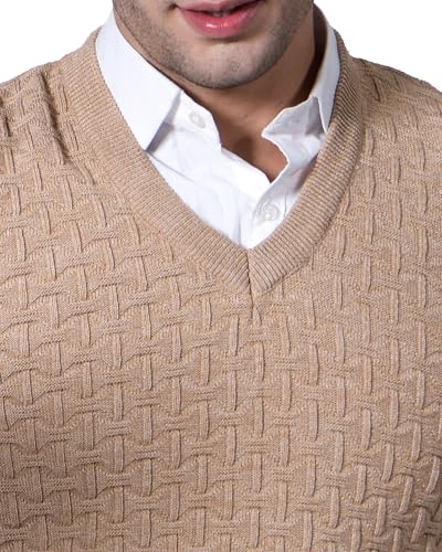 Image of Men Woolen V-Neck Solid Plain Design Sleeveless Pullover Heavy Rainbow Fabric Winter Wear Pure Wool Cardigan for Men Fully Warm Pullover Free Sizes
