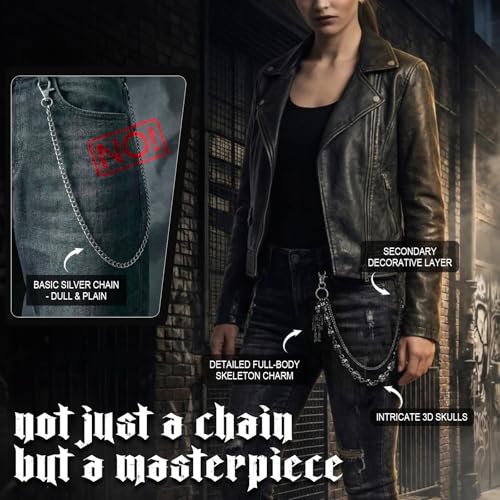 image for SDUPHS Skull Wallet Chain & Jean Chain – Gothic Biker Punk Metal Cha