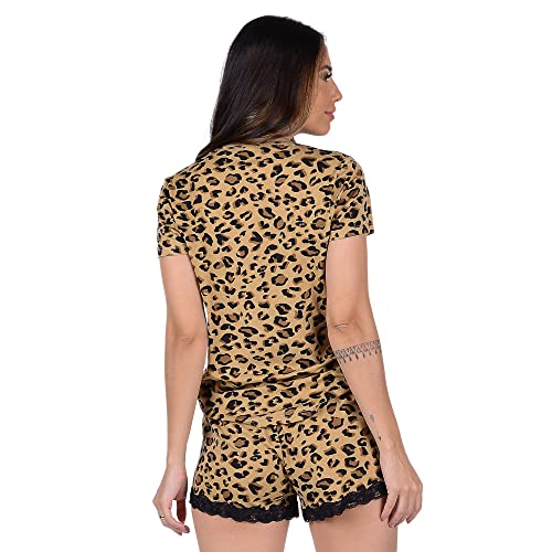 Pijama Feminino Curto Summer Soul Onça (as2, alpha, x_l, regular, regular, Marrom)
