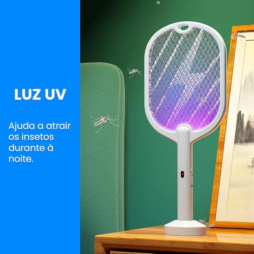 Raquete Eletrica Mata Mosquito Usb Com Luz UV Recarregavel Matador De Insetos Mosca Rede Elétrica Do