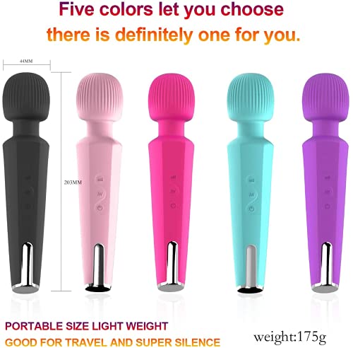 Upgraded Personal Wand Massager - 20 Magic Vibration Modes - Cordless and Handheld - Magnetic Charging - Waterproof - Whisper Quiet - for Neck Shoulder Back Body Massage(Black)