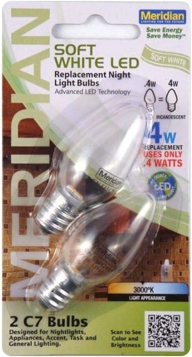 Meridian Electric 13141 Soft White LED Replacement Night Light Bulbs C7