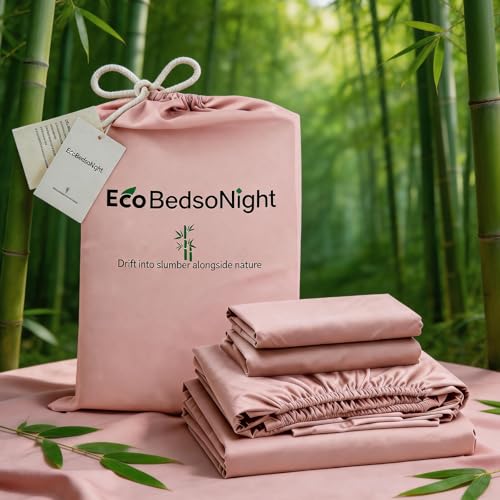 Image of 100% Viscose Derived from Bamboo Sheets Queen Size, Soft & Cooling Viscose from Bamboo Sheets Set, Organically Grown,Breathable & Soft Deep Pocket Up to 18 Inches(Light Pink)