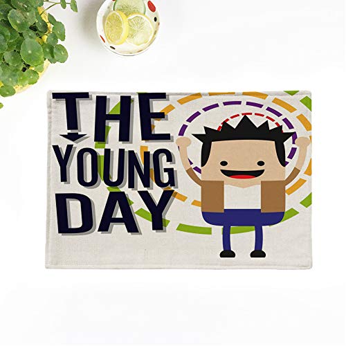 Rouihot Set Of 8 Placemats Boy The Young Day Colorful Dotted Lines Circles Man 12.5X17 Inch Non-Slip Washable Place Mats For Dinner Parties Decor Kitchen Table #TOP5