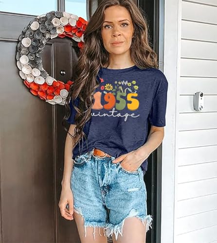 Women 70th Birthday Shirt Vintage 1955 Tshirt Seventy Bday Gift Casual Birthday Apparel Flower Graphic Short Sleeves Tee3