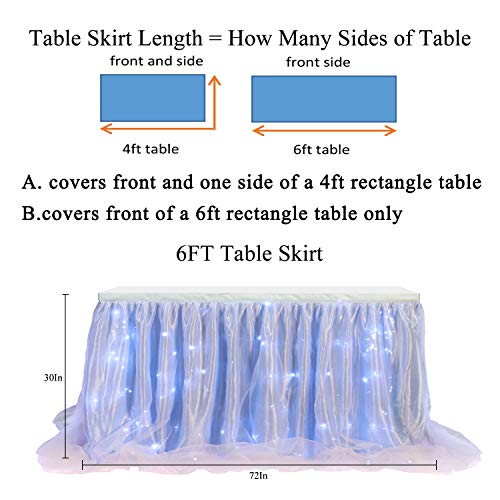 Blue Tulle Table Skirt Ruffle Table Cloth With Led String Lights For Rectangle Or Round Table, Christmas, Wedding, Birthday, Baby Shower, Party Supplies, 6 X 2.5 Ft #TOP6