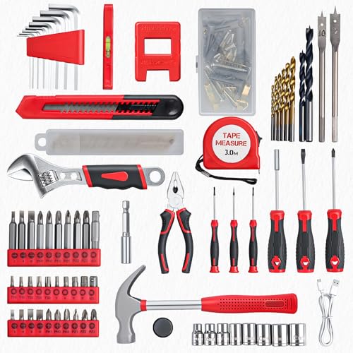 Tool Set - 8V Cordless Drill Kit, 132 Piece Box With Hand Drill, Home Kits for Men & Women, Perfect for Homeowner, Diyer, Handyman