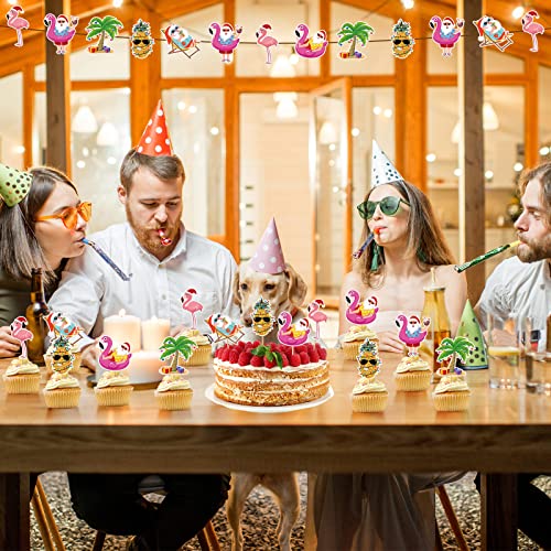 Geetery 48 Pcs Christmas July Cupcake Toppers Tropical Pineapple Flower Palm Tree Flamingo Cake Topper Aloha Cake Decoration For Summer Hawaiian Luau Theme Baby Shower Birthday Wedding Party Supplies #TOP3