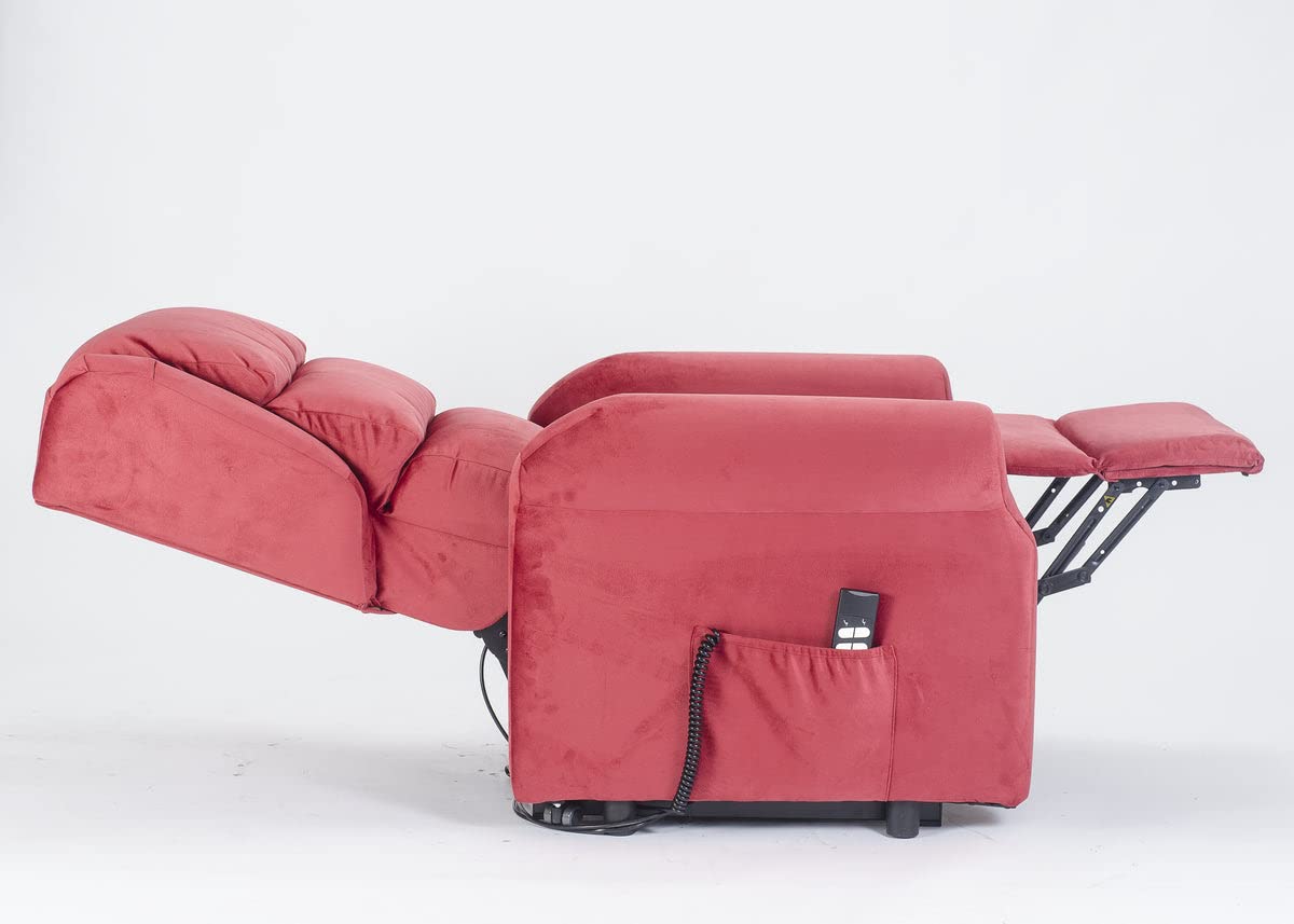 POLTRONE ITALIA Carl 2 Moteurs PERSONNALISÉ Fauteuil releveur inclinable Dispositif Médical système de Roue siège à Micro-Ressorts Doux Velours Rouge