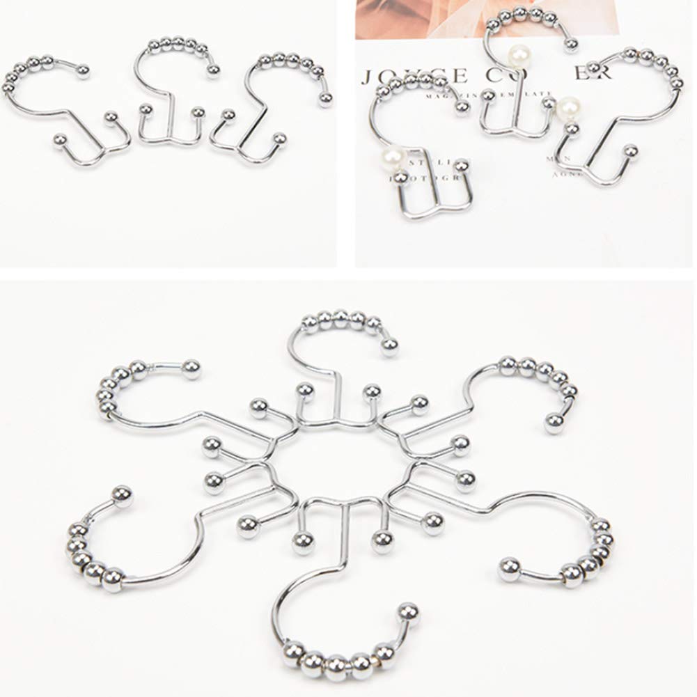 Xiaokeis 12 ganchos de cortina de ducha, accesorios de baño, anillos de cortina de ducha, ganchos de ducha de metal de doble deslizamiento para barras de ducha de baño (cromo)