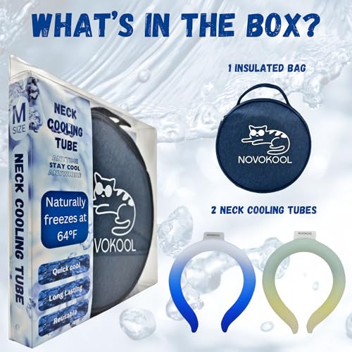 2 Pack Neck Cooling Tube with Insulated Bag - Reusable Ice Ring Neck Cooler Indoor Outdoor - Relief for Summer and Hot Flashes - Wearable Ice Ring Freezes Under 64℉(Blue+Yellow)