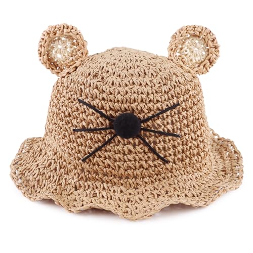Image of JANGANNSA Baby Girl Straw Hat Outdoor Baby Sun Protection Hats Summer Bowknot Beach Cap for Infant Toddler Girls