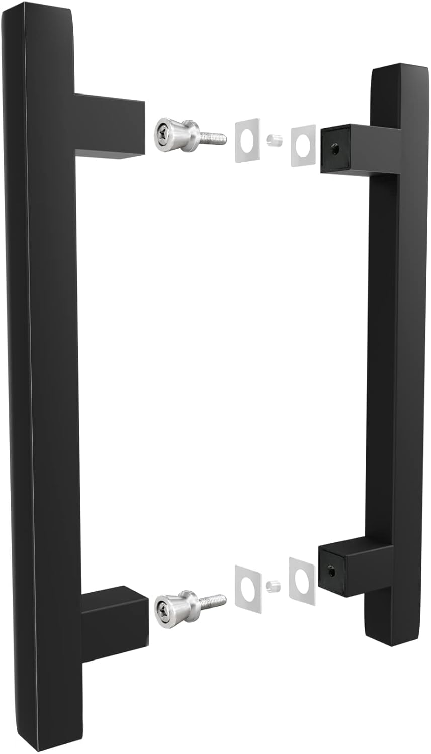 8" Back to Back Ladder Shape Pull Shower Door Handle Compatible with 1/4" to 1/2" Thickness Glass Door for Frameless Shower Doors, Matte Black with 304 Stainless Steel