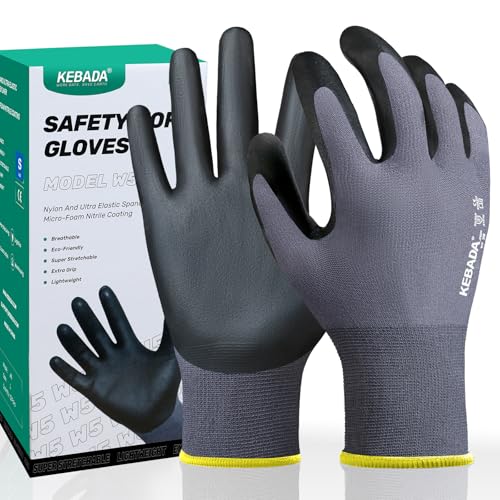 Image of Kebada Work Gloves for Men and Women, Foam Nitrile Coated Safety Gloves with Grip, Ideal for Warehouse Package Handling, Gardening, Mechanic and Construction, Small | Seamless Nylon Knit, Strong Grip, Safety Gloves for General Purpose, Mechanic Work, Warehouse, Construction & Gardening