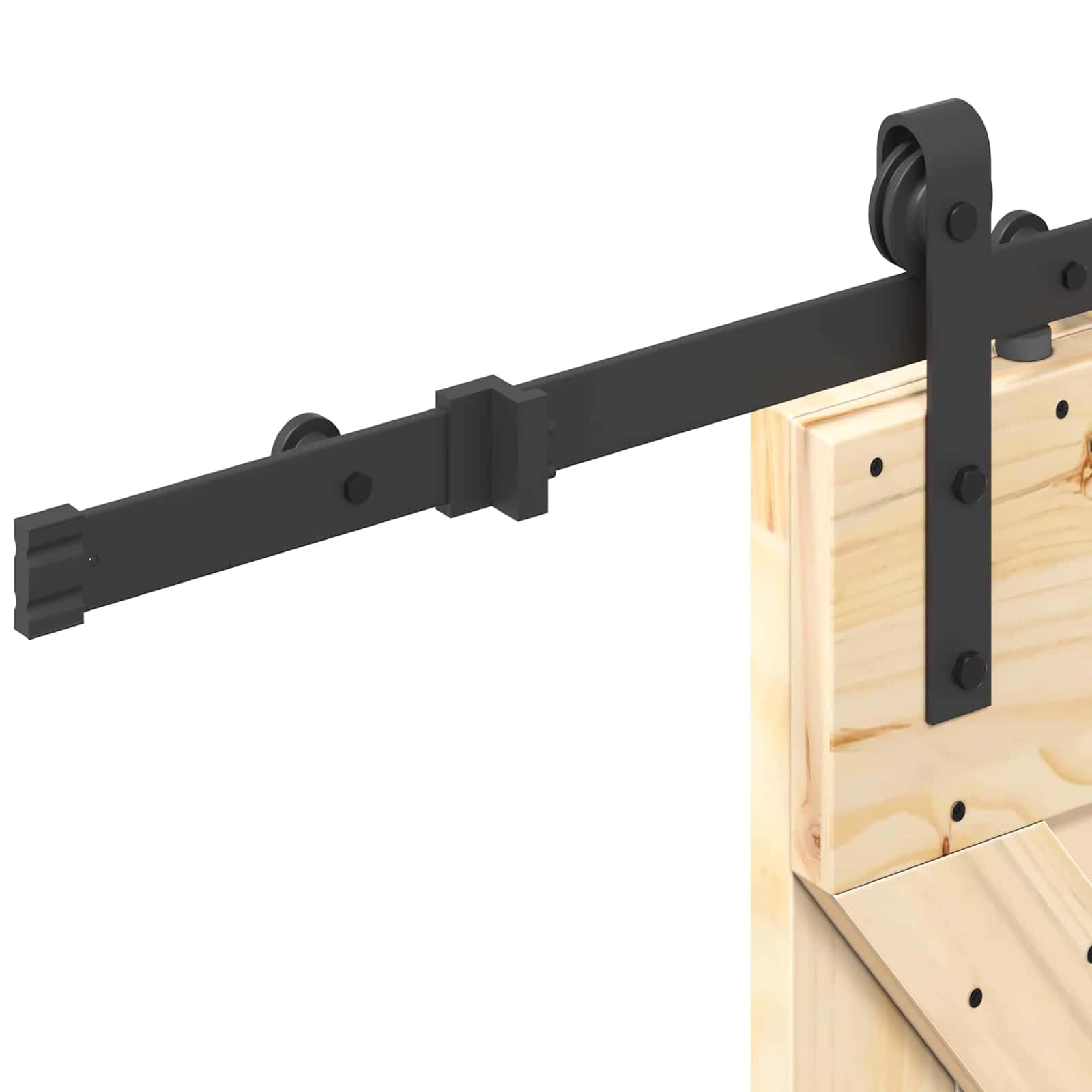 Puerta corredera Narvik natural y negra 213,5 cm | Madera de pino maciza, guía de acero, diseño que ahorra espacio, para interiores