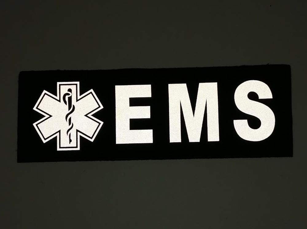 JFFCESTORE Reflective EMS EMT Patches, Tactical Medical Patches with Hook-Fastener Backing (Black, 8.7 * 2.96in)