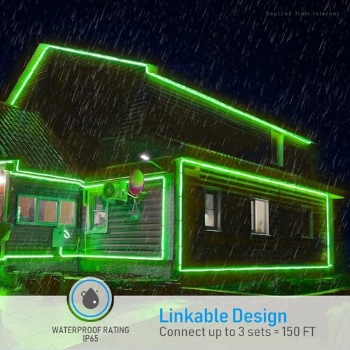 LEONLITE 50FT LED Neon Rope Lights, Outdoor IP67 Waterproof, Christmas Festival Decor, 120V UL Plug, ETL Connectable LED Neon Strip Lights for Shop Sign, Max 3 Sets(150FT), Green Light by LEONLITE - Image 5