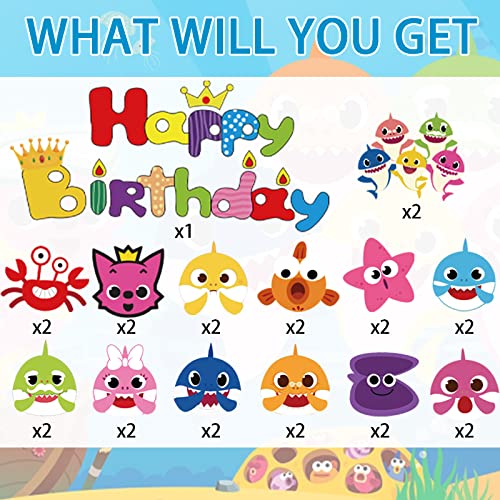27Pcs Cute Sharks Cupcake Toppers,Little Shark Cake Toppers Picks For Birthday Decorations Happy Birthday Cake Topper And 26Pcs Cupcake Toppers #TOP1
