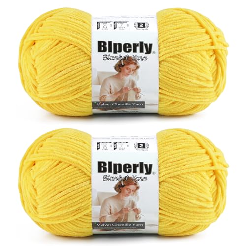 Image of Skinny Chenille Yarn for Crocheting, #2 Gold Thin Baby Blanket Plush Yarn | 2 Pack of 158 Yds, 1.7 Oz Sport Fingering Weight Fine Yarn, Soft Fluffy Velvet Yarn for Crochet knitting Blankets, Amigurumi